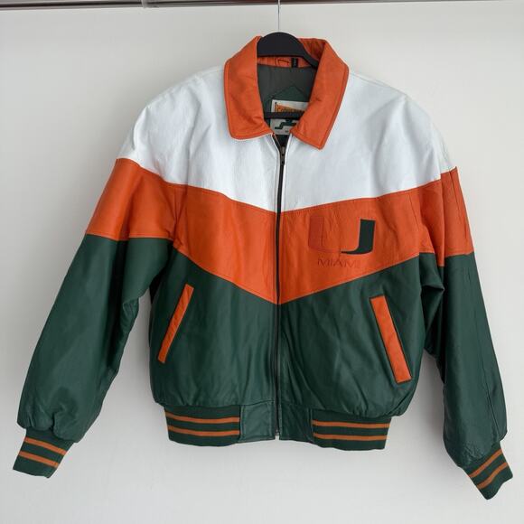 Vintage Miami Hurricanes Leather Jacket Mens Large Varsity Football Retro Logo - Picture 2 of 15